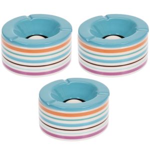 Set van 3x stuks terras asbakken/stormasbakken rond keramiek 14 x 7,5 cm blauw met streep