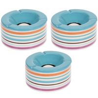 Set van 3x stuks terras asbakken/stormasbakken rond keramiek 14 x 7,5 cm blauw met streep