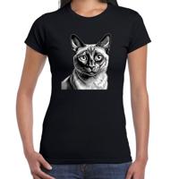 Cadeau/verkleed T-shirt dames - zwart - Siamees kat/poes - kattenliefhebber