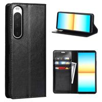 Sony Xperia 10 IV Wallet Leren Hoesje met Standaard - Zwart - thumbnail