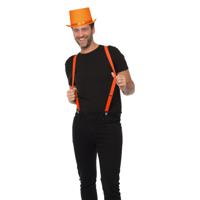 Carnaval verkleedset hoed en bretels - oranje - volwassenen/unisex - feestkleding accessoires