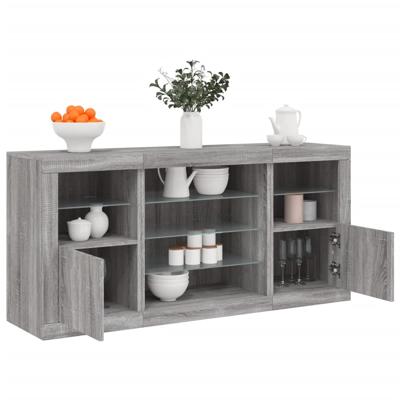Dressoir met LED-verlichting 142,5x37x67 cm grijs sonoma