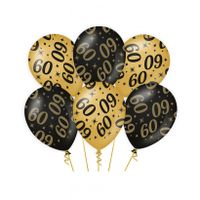 6x stuks leeftijd verjaardag feest ballonnen 60 jaar geworden zwart/goud 30 cm   -