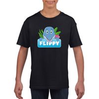T-shirt zwart voor kinderen met Flippy de dolfijn XL (158-164)  -