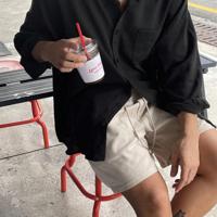 Men's White Casual Shirt - Loose Fit Drop Shoulder Woven Top Black / M