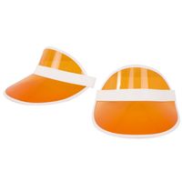 Verkleed zonneklep/sunvisor - 2x - voor volwassenen - oranje/wit - Carnaval hoed - Verkleedhoofddeksels - thumbnail