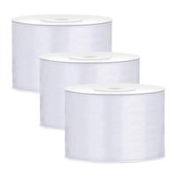 Partydeco Cadeaulint - 3x - wit - 5 cm x 25 meter - satijn - sierlint - inpakken - decoratie