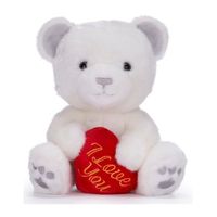 Valentijn I Love You knuffel beertje - zachte pluche - rood hartje - cadeau - 22 cm - wit   - - thumbnail