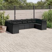 10-delige Loungeset met kussens poly rattan zwart