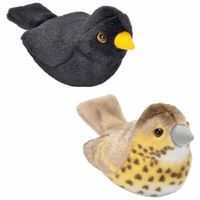 Set van 2x stuks pluche vogels knuffels van 14 cm met geluid - Vogel knuffels - thumbnail