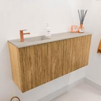 Toiletmeubel Mondiaz Joya Dlux | 90 cm | Meubelkleur Oak | Faye wastafel Opalo Wasbak Links | 1 kraangat
