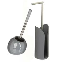 WC-/toiletborstel met toiletrolhouder set grijs - Badkameraccessoireset - thumbnail