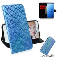 Voor Galaxy S9 effen kleur kleurrijke magnetische Buckle horizontale Flip PU lederen draagtas met houder & kaartsleuven & portemonnee & Lanyard (blauw