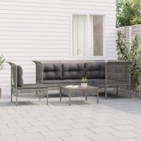6-delige Loungeset met kussens poly rattan grijs
