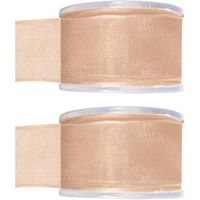 2x Koraal roze organzalint rollen 4 cm x 20 meter cadeaulint verpakkingsmateriaal - Cadeaulinten