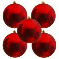 Decoris Kerstbal - 5x - rood - groot - 14 cm - kunststof - glans
