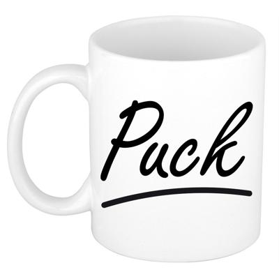 Puck Naam koffiemok - beker - met sierlijke letters - wit - 300 ml - Cadeau - Dames