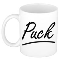 Puck Naam koffiemok - beker - met sierlijke letters - wit - 300 ml - Cadeau - Dames