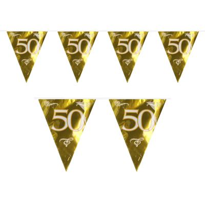 Jubileum thema vlaggenlijn 50 jaar - goud - kunststof - Feest versieringen - 600 cm