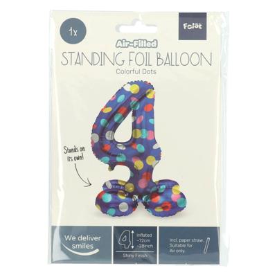 Folat BV Staande folieballon colorful dots cijfer 4 - 72cm