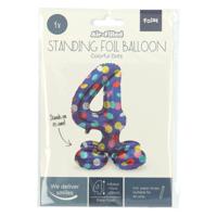 Folat BV Staande folieballon colorful dots cijfer 4 - 72cm