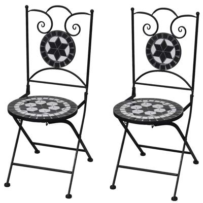 Bistrostoelen inklapbaar 2 st keramiek zwart en wit