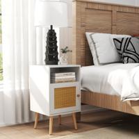 Nachtkastje Rotan Bijzettafel met Open Plank en Deur Sofatafel Landelijke Stijl Ideaal voor Slaapkamer Woonkamer