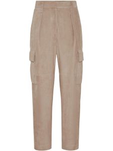 Brunello Cucinelli pantalon en daim à coupe droite - Marron