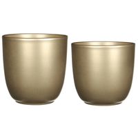 Plantenpot/bloempotten set - 4x stuks - keramiek - goud - D12 en D14.5 cm