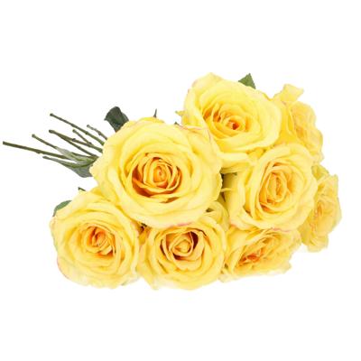 Kunstbloem roos Nova - 8x - lichtgeel - 75 cm - kunststof steel - decoratie bloemen Kunstbloem roos Nova - 8x - lichtgeel - 75 cm - kunststof steel - decoratie bloemen