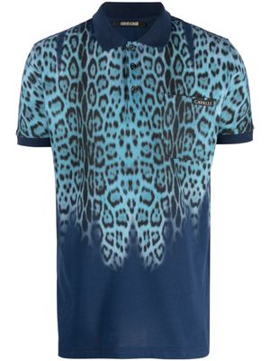 Roberto Cavalli polo en coton à imprimé léopard - Bleu