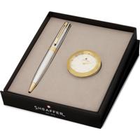 Sheaffer SF-G2934251-1 Balpen 300 M Giftset Bright Chrome Gold Tone Met Gold Plated + Tafelklok Sheaffer SF-G2934251-1 Balpen 300 M Giftset Bright Chrome Gold Tone Met Gold Plated + Tafelklok