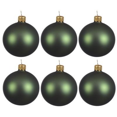 Decoris kerstballen - 6x - donkergroen - 8 cm - glas - mat - velvet - kerstversiering