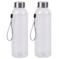 Waterfles / drinkfles / sport bidon Olympic - 2x - transparant - kunststof - 500 ml - rvs schroefdop