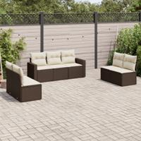 7-delige Loungeset met kussens poly rattan bruin