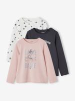 Set van 3 T-shirts voor meisjes met lange mouwen Oeko-Tex® antraciet - thumbnail