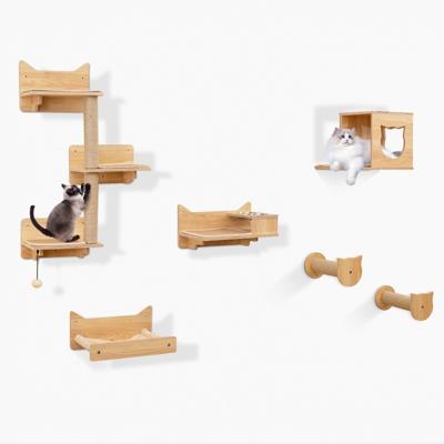 6 STUKS Klimwand Kat Krabpaal met Platforms Voederbak Kattenhuis Hangmat 2 Krabpalen & Bal Natuur