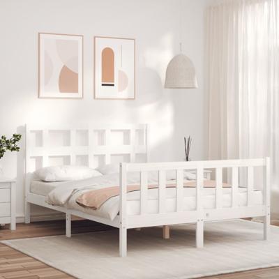 Bedframe met hoofdbord massief hout wit