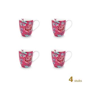 Pip Studio Koffiekoppen - Flower Festival Donker Roze - 450ml - 4 St.