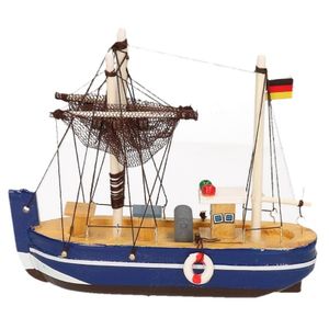 Decoratie vissersboot blauw 14 cm