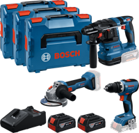 Bosch Blauw accutoolkit 3 toolkit 18v (2x gba 18v 5.0ah, lader gal 18v-40, gsr 18v-65, gbh 18v-22, gws 18v-8) - 0615a5009g