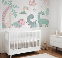 Pastelkleurige dinosaurussen fotobehang babykamer
