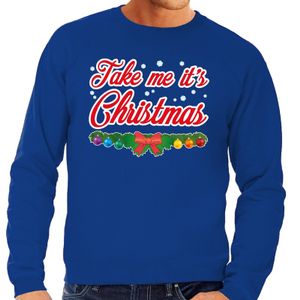 Foute kersttrui blauw Take Me Its Christmas voor heren