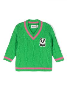 Mini Rodini pull en maille torsadée à patch panda - Vert