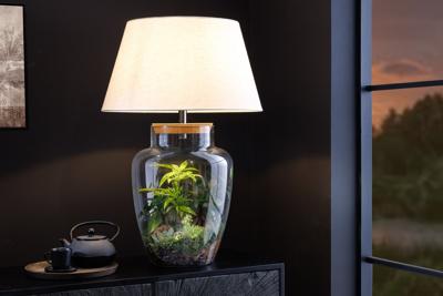 Vulbare tafellamp CLASSICO 75cm wit transparant glas met linnen kap - 44816