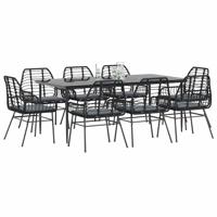 9-delige Tuinset met kussens poly rattan glas zwart