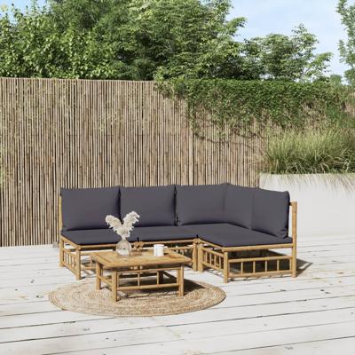5-delige Loungeset met kussens bamboe donkergrijs