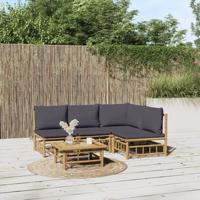 5-delige Loungeset met kussens bamboe donkergrijs