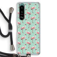 Flamingoprint groen: Sony Xperia 5 III Transparant Hoesje met koord