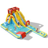 Opblaasbaar Springkasteel met Lange Dubbele Glijbanen en Speelzwembad Waterpark Kinderbadje 622 x 335 x 225 cm